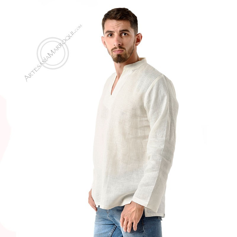 Puntualidad Terapia Jirafa Camisa árabe de lino | ropa árabe para hombre | Artesanía-Marroquí.com