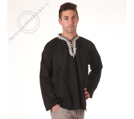 Black arabic shirt with white embroidery