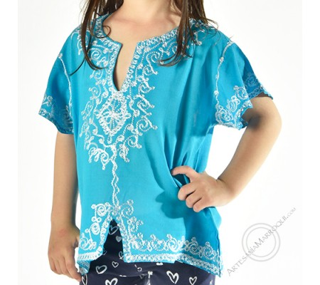 Blue arabic shirt with white embroidery