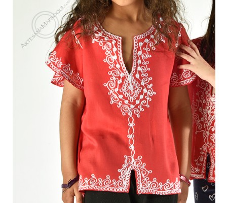 Red arabic shirt with white embroidery